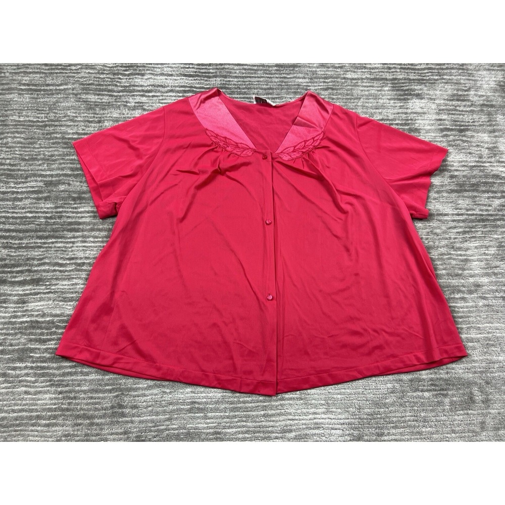 Vassarette Sleep Top Womens 3XL Red Button‎ Up Short Sleeve Made in USA